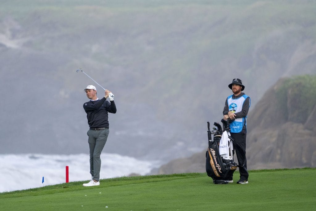 as att pebble beach pro am goes to a monday finish ben griffin pitches closest to the pin contest on the famous 7th hole